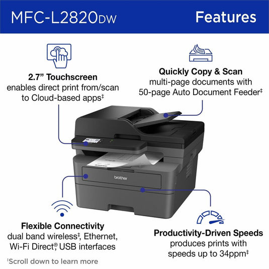 Brother MFC-L2820DW Wireless Laser Multifunction Printer